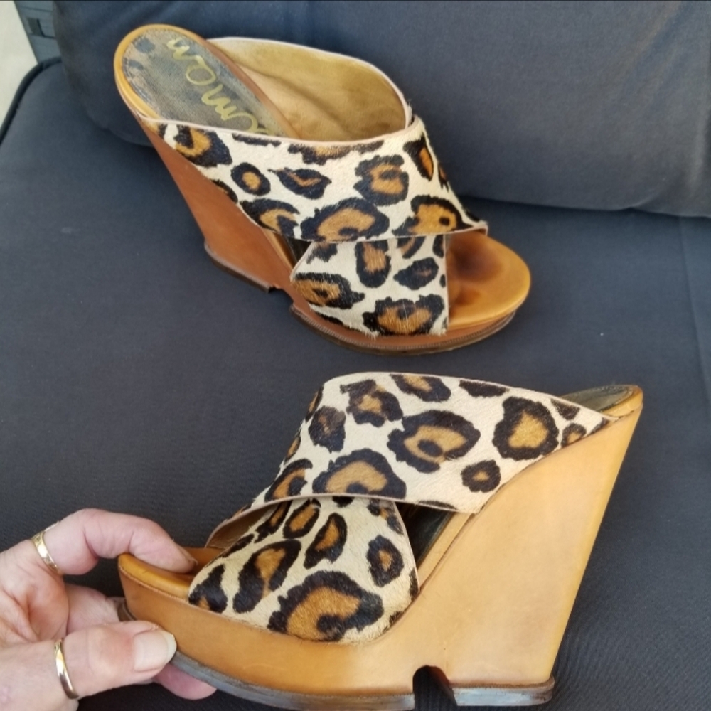 Sam Edelman Jorgia Leopard Print Chunky Wedge Heels(Women7.5) Platform Y2K Shoes